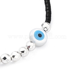 調節可能な樹脂ナザールボンジュウ & プラスチック & ミユキシード編組ビーズブレスレット女性用  ホワイト  内径：2~3-1/8インチ（5~8cm）&nbsp;BJEW-O187-07B