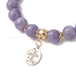 Pulseras elásticas con cuentas redondas de jade blanco natural teñidas de 8.5 mm para mujer&nbsp;BJEW-JB12260-03