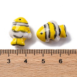 手作りの陶器ビーズ  手描きの陶器ビーズ  魚  ゴールド  17.5~18.5x13~13.5x8.5~9mm  穴：1.8mm&nbsp;PORC-R002-01G