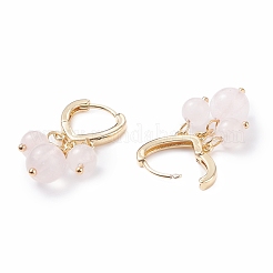ラウンドナチュラルジェムストーンダングルフープピアス  女性のための真鍮のアクセサリー  ゴールドカラー  30mm  ピン：1mm&nbsp;EJEW-JE04883