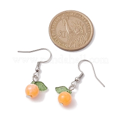 アクリルダングルピアス  304ステンレススチールピアスフック付き  葉っぱ  サンゴ  32.5x12.5mm&nbsp;EJEW-JE05750-01