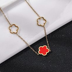 イオンプレーティング（IP）304ステンレススチール＆プラスチックフラワーペンダントネックレス（女性用）  18KGP本金メッキ  レッド  16.61インチ（42.2cm）&nbsp;NJEW-P320-02G-01