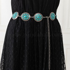 Богемская латунь паве синтетическая бирюза плоская круглая с цветочным звеном сплав цепи ремни для женщин FS-WG72103-01