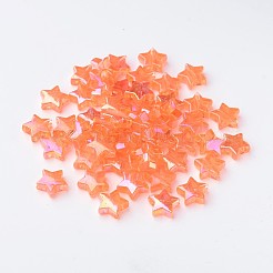環境に優しい透明アクリルビーズ  スター  オレンジ  ABカラー  直径約10mm  厚さ4mm  穴：1.5mm&nbsp;X-PL556-4