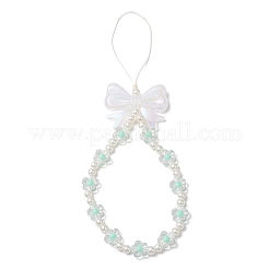 アクリル携帯ストラップ  プラスチック製のビーズと  蝶結び  花  アクアマリン  217mm&nbsp;HJEW-JM03325-01