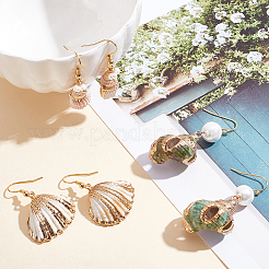 3 пара 3-х стилевых серег-подвесок из натуральных ракушек с пластиковыми жемчужными бусинами EJEW-AN0003-49