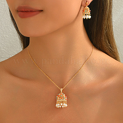Элегантный комплект из серег и ожерелий в ближневосточном стиле из латуни с микропаве из кубических цирконий для женщин RL1029