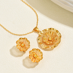 Комплекты из серег-гвоздиков и ожерелий с подвесками в форме полых латунных цветов для женщин&nbsp;MA5194