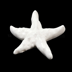 手作りの陶器ビーズ  ヒトデ  光沢釉の磁器  ホワイト  39.5~40x41.5~2x10~10.5mm  穴：2mm&nbsp;X-PORC-Z007-08B