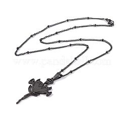 304ステンレススチールエナメルネックレス  ナイフ付きハートペンダントネックレス  ブラック  19.72インチ（50.1cm）&nbsp;NJEW-Q338-09B