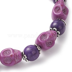 Браслеты из искусственной бирюзы с черепом и круглыми бусинами&nbsp;BJEW-JB12255-03