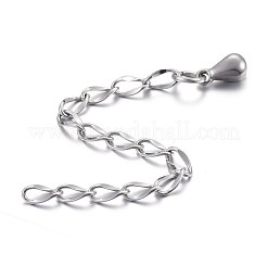 変色防止304ステンレススチールチェーンエクステンダー  ティアドロップチャーム付き  ステンレス鋼色  59x2.5mm&nbsp;STAS-L214-03A