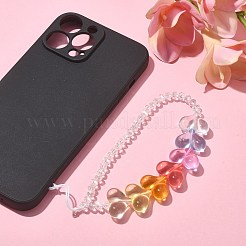 ハートアクリル＆ロンデルガラスビーズモバイルストラップ  編組ナイロン糸モバイルアクセサリー装飾  カラフル  18.3cm  内径：8のCM&nbsp;HJEW-TA00042