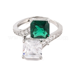 Квадратные латунные регулируемые кольца с микропаве и прозрачным фианитом RJEW-U009-03A-P