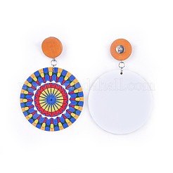 Окрашенные деревянные серьги-гвоздики с рисунком EJEW-JE03222