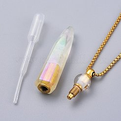 電気メッキ天然水晶香水瓶ペンダントネックレス  304ステンレススチールベネチアンチェーンとプラスチックドロッパー付き  多面カット  弾丸  ゴールドカラー  27.75インチ（70.5cm）  ボトル容量：2ml（0.06液量オンス）&nbsp;NJEW-I239-01G