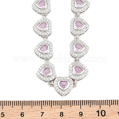 Collane tennis a forma di cuore con pavé di zirconi rosa in ottone&nbsp;KK-CBA4547-17B-P