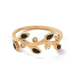 Кольцо на палец с кристаллами и стразами в виде листа с эмалью RJEW-D120-20B-G