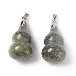 天然石ラブラドライトペンダント  プラチナトーンの真鍮パーツ  ひょうたんチャーム  29.5x18mm  穴：6x4mm&nbsp;G-G846-02P-04