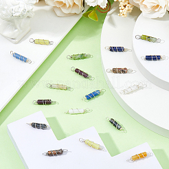 18 Stück 9 Stile natürlicher gemischter Edelstein Kupferdraht gewickelt Säulenglieder Verbinder Charms&nbsp;PALLOY-FH00076