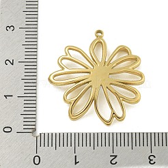 304ステンレスペンダント  ラインストーン付き  中空の花のチャーム  14KGP本金メッキ  ライトサファイア  28x26x4mm  穴：1.4mm&nbsp;STAS-L022-436G-03