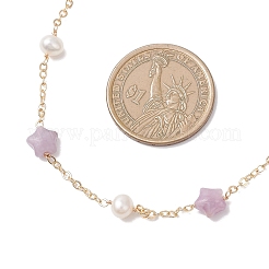 Ожерелья из цепочек с натуральным лепидолитом NJEW-JN05687-03