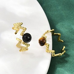 Кольца-манжеты из нержавеющей стали 316 с натуральными смешанными драгоценными камнями RJEW-Z098-01G-03