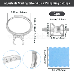 1 шт. регулируемое кольцо из стерлингового серебра с родиевым покрытием STER-BBC0006-95P