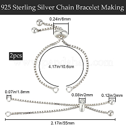 2 Stück 925 Sterling Silber Panzerkette mit Stopperperlen und Schlaufen&nbsp;STER-BBC0006-53