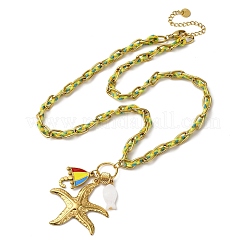 Эмалированные ожерелья с подвесками в виде морских звезд и зонтиков из нержавеющей стали 304 NJEW-L465-07G