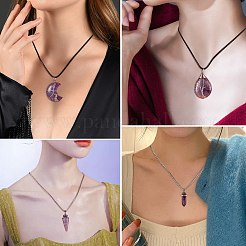 6個6スタイルのナチュラルアメジストペンダント  プラチナトーン真鍮＆合金のパーツと  混合図形  22~55x12~32x12~16mm  1個/スタイル&nbsp;G-SZ0001-92