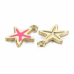 ラックメッキ合金ペンダント  エナメル  カドミウムフリー＆鉛フリー  ヒトデ  ライトゴールド  濃いピンク  17x13x1.5mm  穴：1.8mm&nbsp;LS-PALLOY-S132-234H-RS