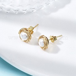 Серьги-гвоздики из нержавеющей стали 304 с ракушечным жемчугом EJEW-JE06697