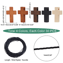 クロスペンダントネックレスのDIYキット  クロスウッドペンダント120個入り  1束巻きワックスポリエステルコード  ミックスカラー  コード: 10 メートル/束&nbsp;DIY-PH0006-76