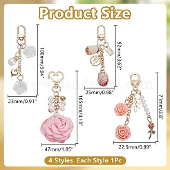4 шт. 4 стиля подвесных украшений в виде розы из атласа и смолы&nbsp;KEYC-AR0001-33