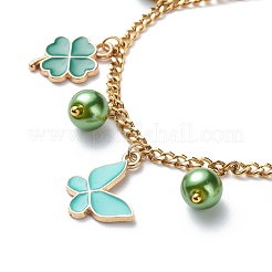 Bracciale con ciondolo in lega smaltata e perle di vetro con catene in acciaio inossidabile 304 per donna&nbsp;BJEW-JB08707-05
