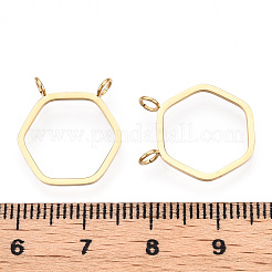 304ステンレスペンダント  手動研磨  六角チャーム  中空  14KGP本金メッキ  17x16x1mm  穴：2mm&nbsp;STAS-T064-08G