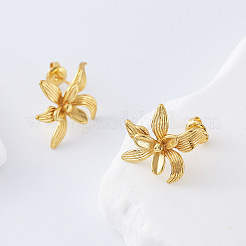 女性用304ステンレススチールスタッドピアス  花  ゴールドカラー  24x18mm&nbsp;DB8476