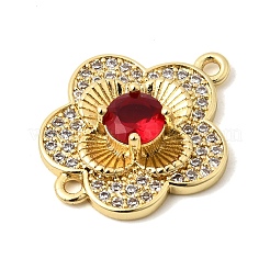 Messing-Mikropavé-Anhänger mit klaren und roten Zirkonia-Blumen&nbsp;KK-A296-08A-G