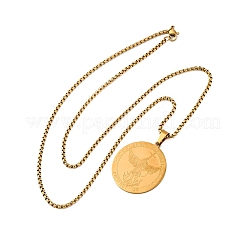 201 нержавеющая сталь кулон с медалью Святого Михаила Архангела ожерелье с цепочкой для женщин NJEW-S440-01G