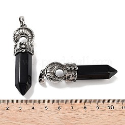 ナチュラルミックスジェムストーンポインテッドビッグペンダント  ラックメッキを施したファセット加工の弾丸チャーム、アンティークシルバーメッキ合金ホーン  61~62x17.5x16mm  穴：7x6.5mm&nbsp;G-Q163-02AS
