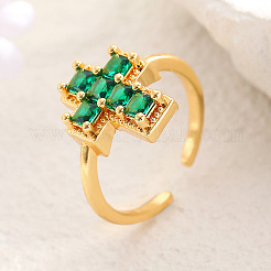 Anillos abiertos ajustables de latón con circonitas cúbicas pavé para mujer&nbsp;WGBB72E-03