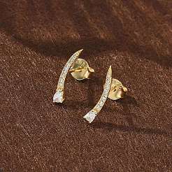 925 серьги-гвоздики из стерлингового серебра с прозрачным кубическим цирконием&nbsp;EJEW-Q032-01E-G