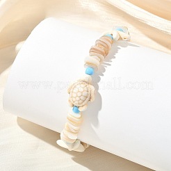 Armbänder aus natürlichen Muschelsplittern und synthetischen Türkisperlen im Ozean-Stil für Damen&nbsp;BJEW-JB13816