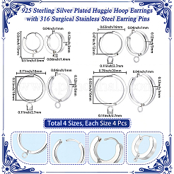 16 шт. 4 стиля 201 нержавеющая сталь серьги-кольца Huggie Hoop фурнитура&nbsp;STAS-BBC0008-37S