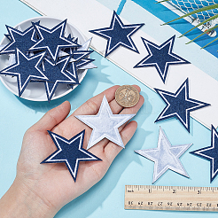 アイアンでブライダルウェディングドレスベルト衣装チャイナアクセサリー用パッチ  スター  ブルー  65x65x1mm&nbsp;DIY-WH0888-430