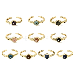 Bracciali rigidi da donna in ottone esagonale con pietre preziose naturali e zirconi cubici incastonati a pavé.&nbsp;BJEW-Z172-01G