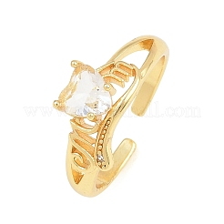 Anillos abiertos tipo brazalete de latón con circonitas cúbicas engastadas para el Día de la Madre&nbsp;CU-CBACDF6-06G-01