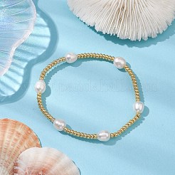 Женские овальные эластичные браслеты из натурального культивированного пресноводного жемчуга и стеклянного бисера BJEW-JB10536