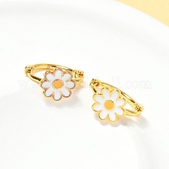 Серьги-кольца из латуни с эмалью в виде маргаритки для женщин&nbsp;EJEW-G434-02G